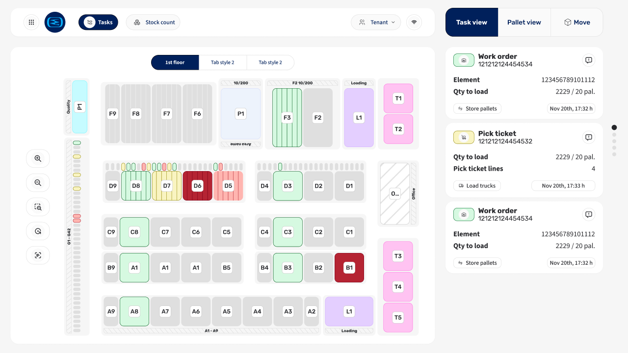 Forklift driver task view in the warehouse MVP