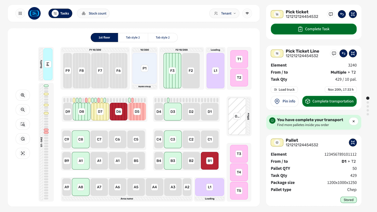 Forklift driver pick ticket progress view