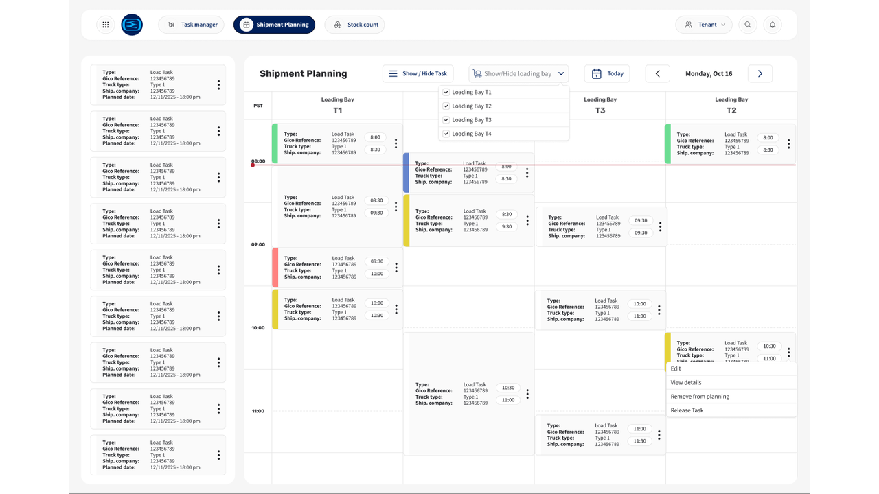 Logistics coordinator shipment planning view