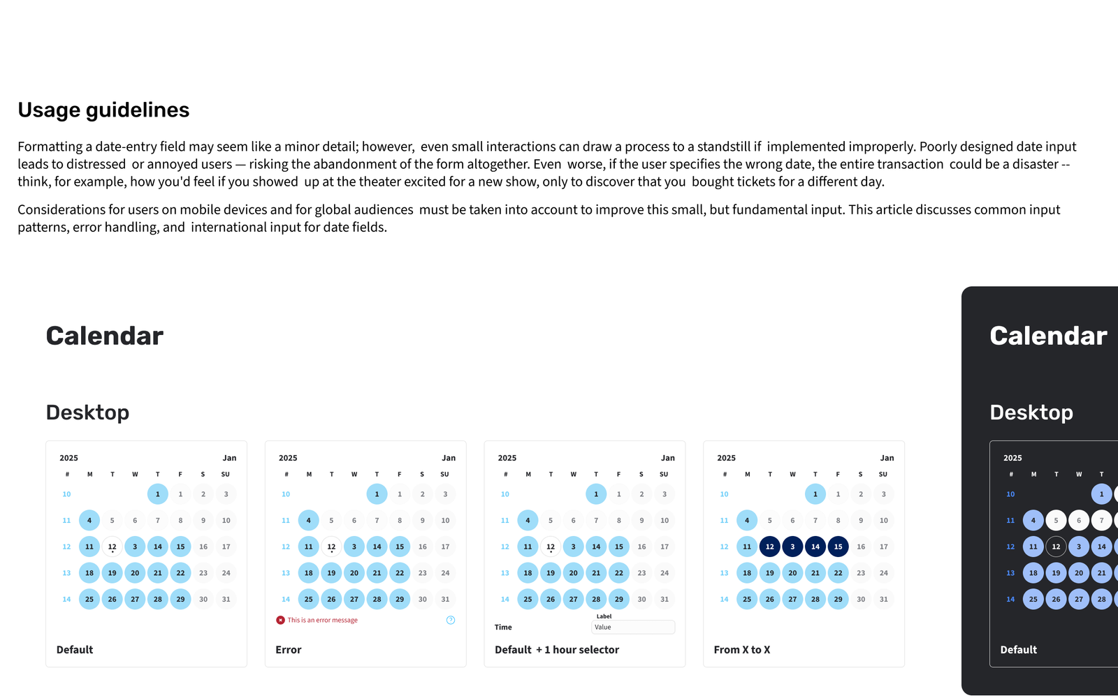 Calendar components from the Smurfit Westrock Design System